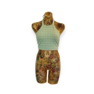 Zara halter top SMALL pink blue yellow pattern open back top